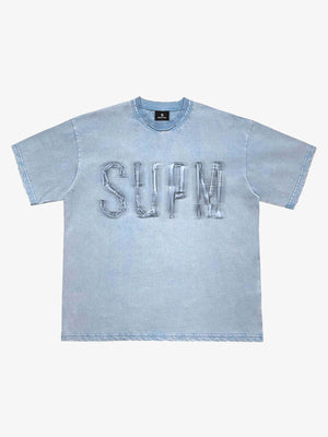 Skull Letter Print Double Neck Slashed Tee