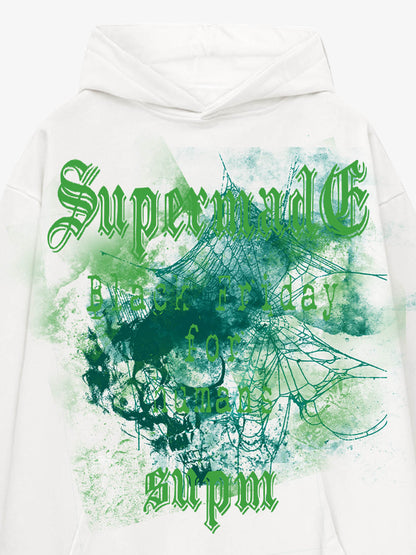 THE SUPERMADE Black Friday Human Supremacy Graphic Hoodie with Skull and Web Design 