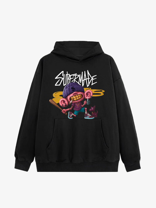Thesupermade Cartoon Graffiti Baseball Boy Hooded Sweatshirt 