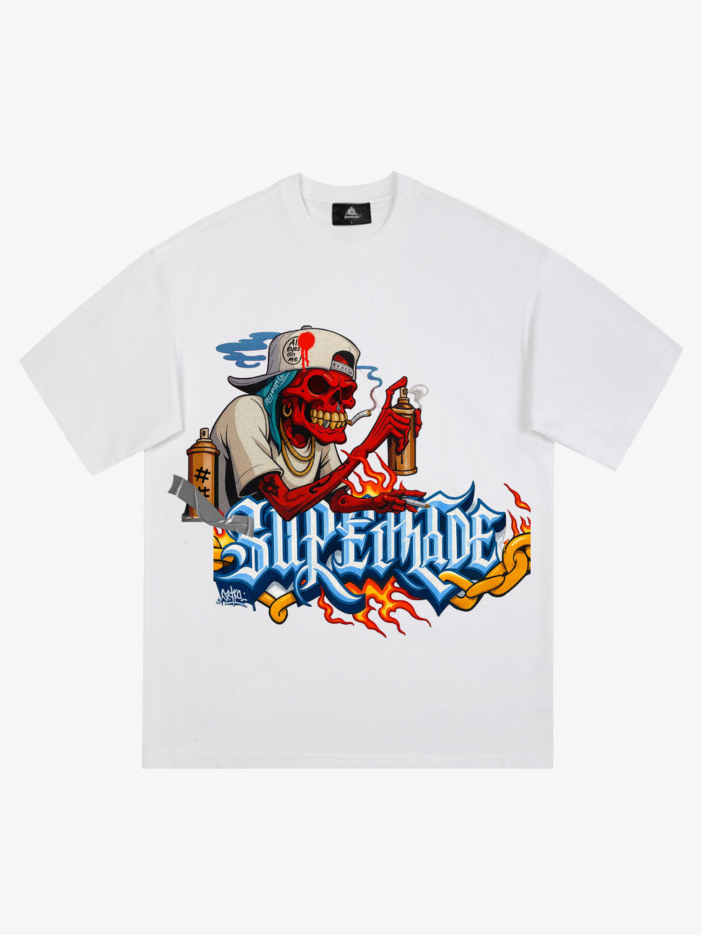 Street Skull Graffiti Artist Flame Flower Font T-Shirt 