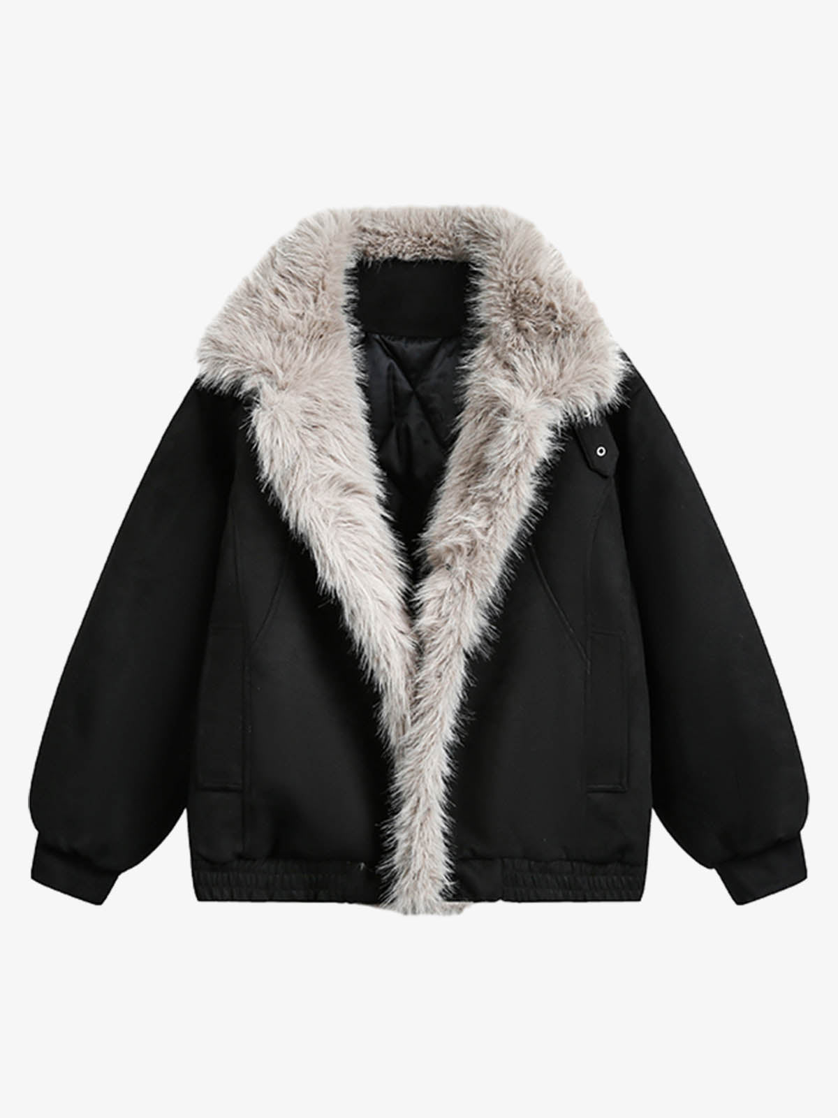 Faux Fur Trimmed Hooded Bomber Jacket for Winter Warmth 