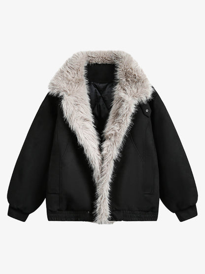 Faux Fur Trimmed Hooded Bomber Jacket for Winter Warmth 