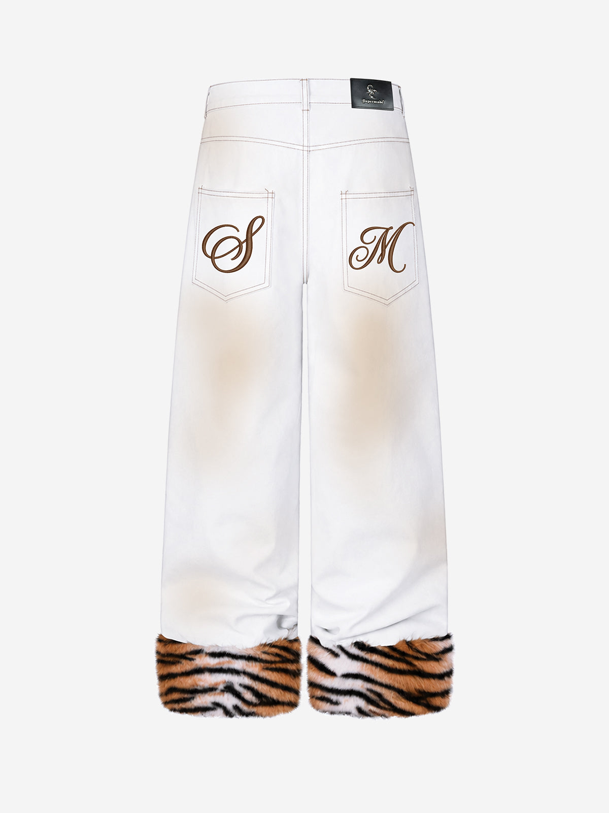 Tiger-Stripe Faux-Fur Straight-Leg Jeans