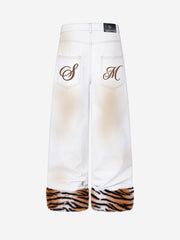 Tiger-Stripe Faux-Fur Straight-Leg Jeans