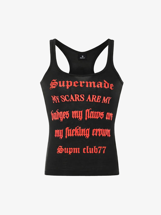 Graphic Text Racerback Slim Fit Tank Top 
