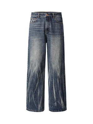 Tie Dyed Wrinkled Effect Straight Jeans 