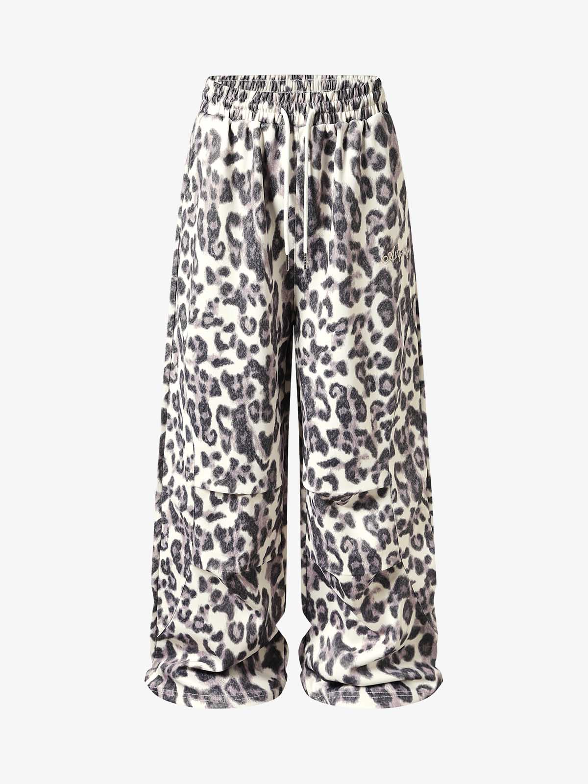 Leopard Print Pleated Drawstring Pants 