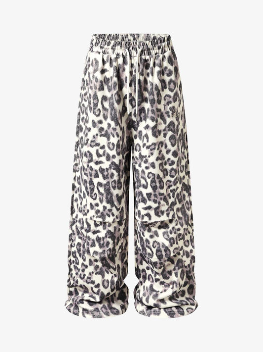Leopard Print Pleated Drawstring Pants