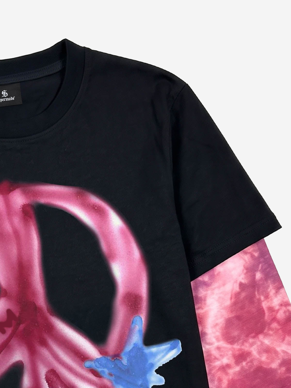 Anti-War Graphic Color Block Layered Long Sleeve Tee