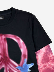 Anti-War Graphic Color Block Layered Long Sleeve Tee