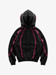 Pink Contrast Stripe Zip Hoodie & Curved-Leg Pants Set
