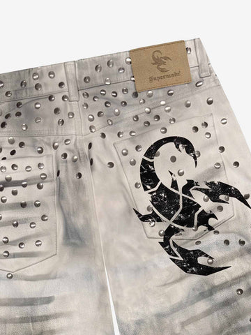 Scorpion Studded Acid Wash Jeans