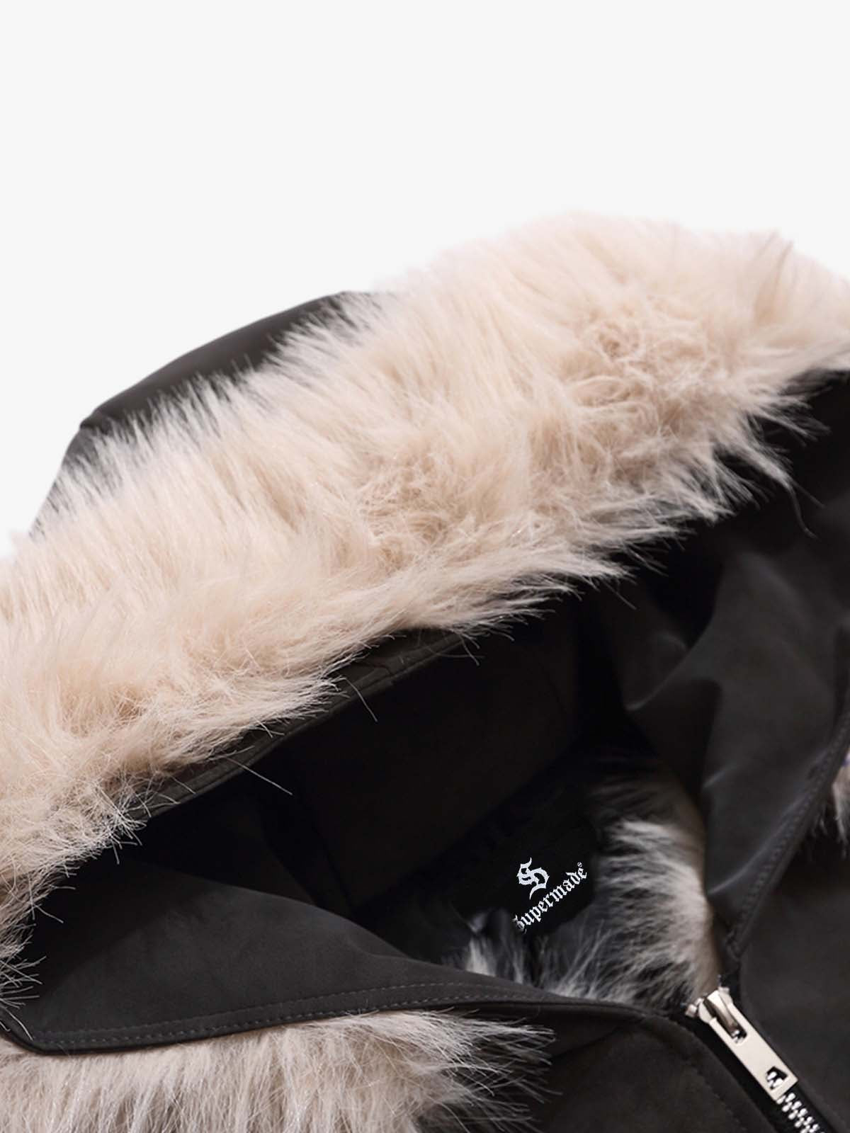 Faux Fur Trimmed Hood Suede Bomber Jacket 