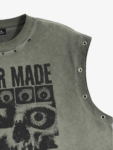 Skull Graphic Grommet Vest
