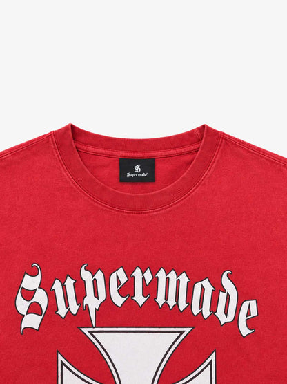 Cross Graphic Distressed-Wash Long Sleeve Tee