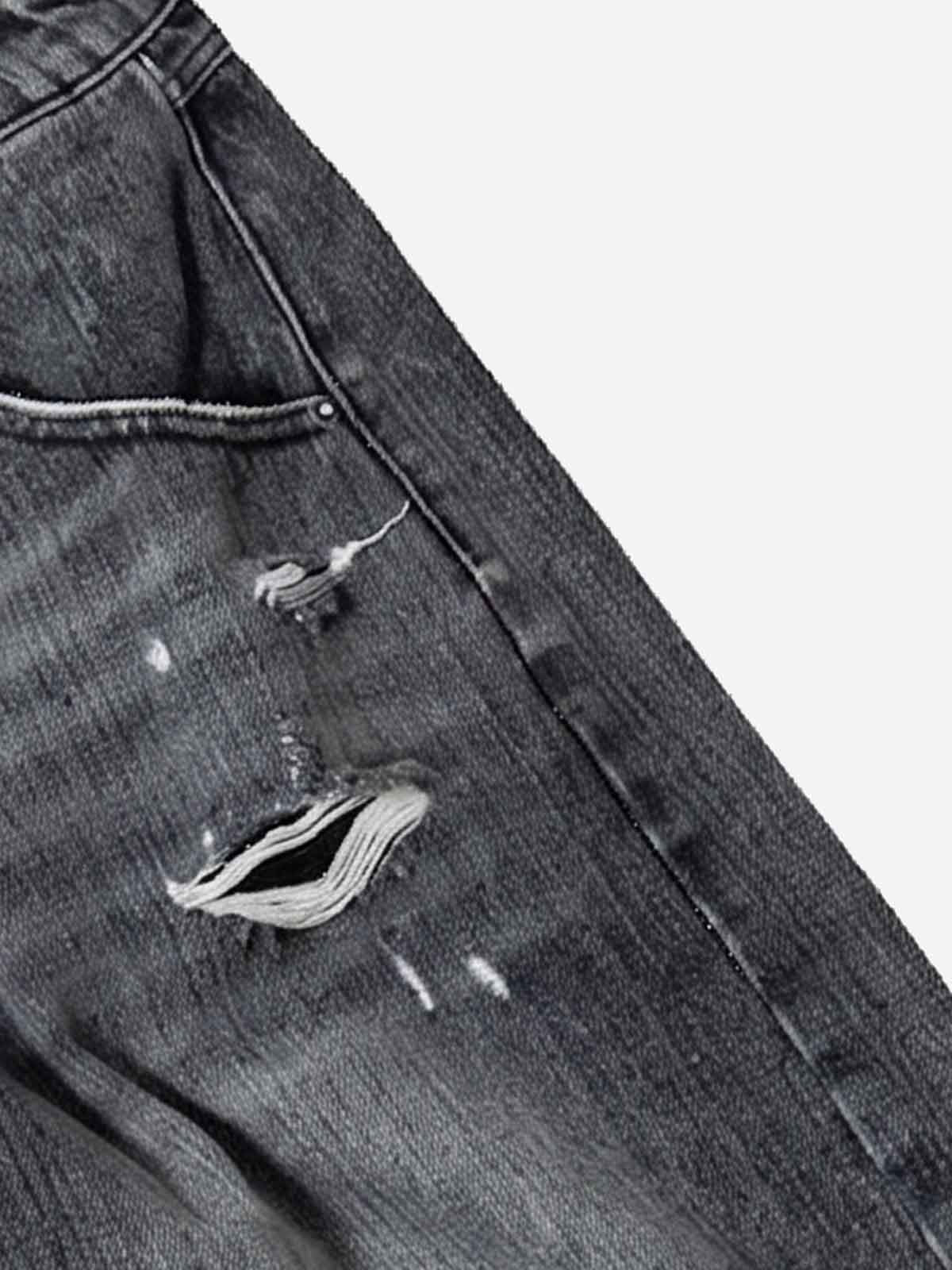 Ripped Letter Wide-Leg Denim Shorts