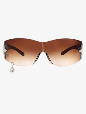 Stylish Oversized Shield Sunglasses with Pearl Charm - Perfect for Summer Fashion 