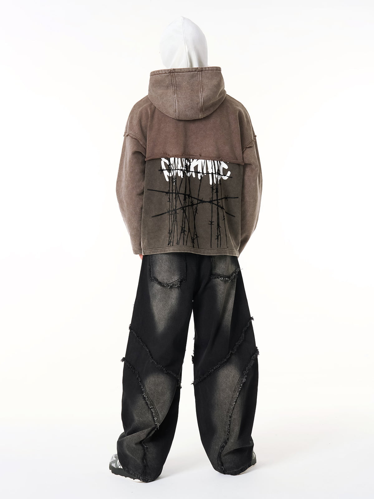 Distressed Hooded Sweatshirt with a Famous Painting of Thorn Destruction 