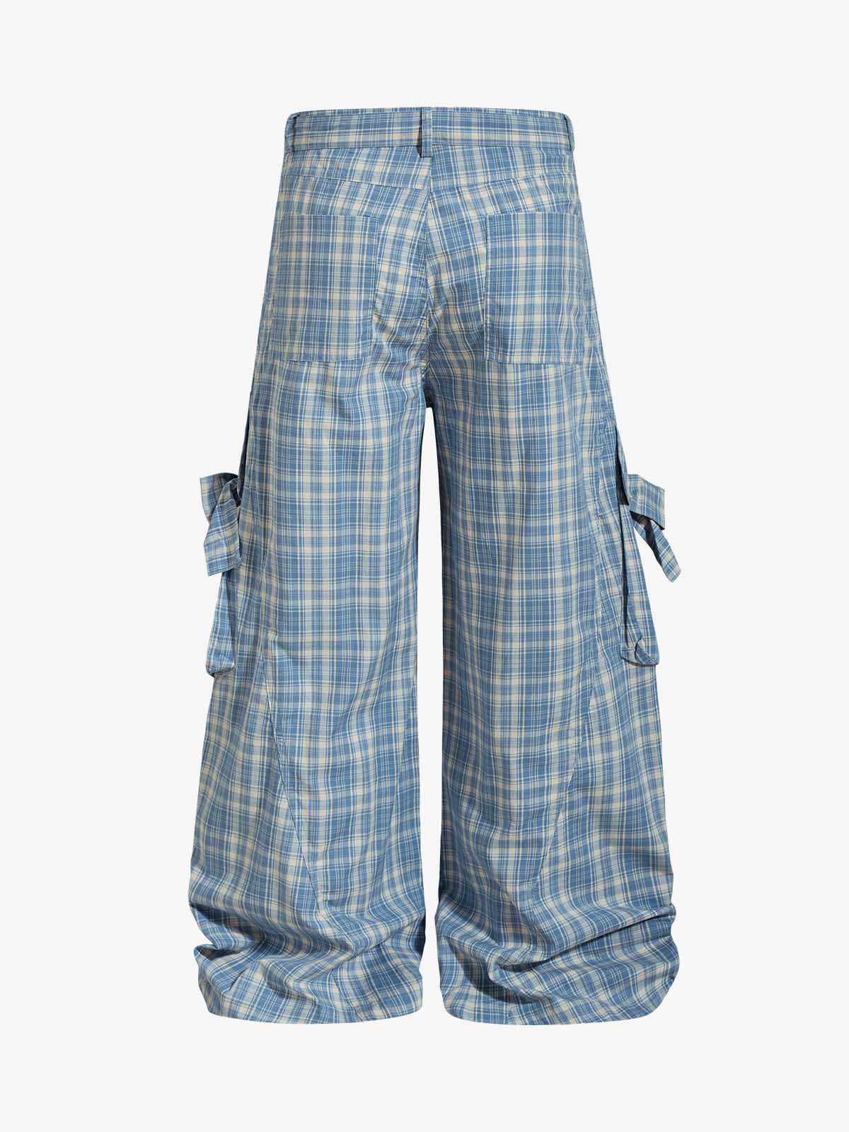 Retro Plaid Lace-Up Cargo Pants 