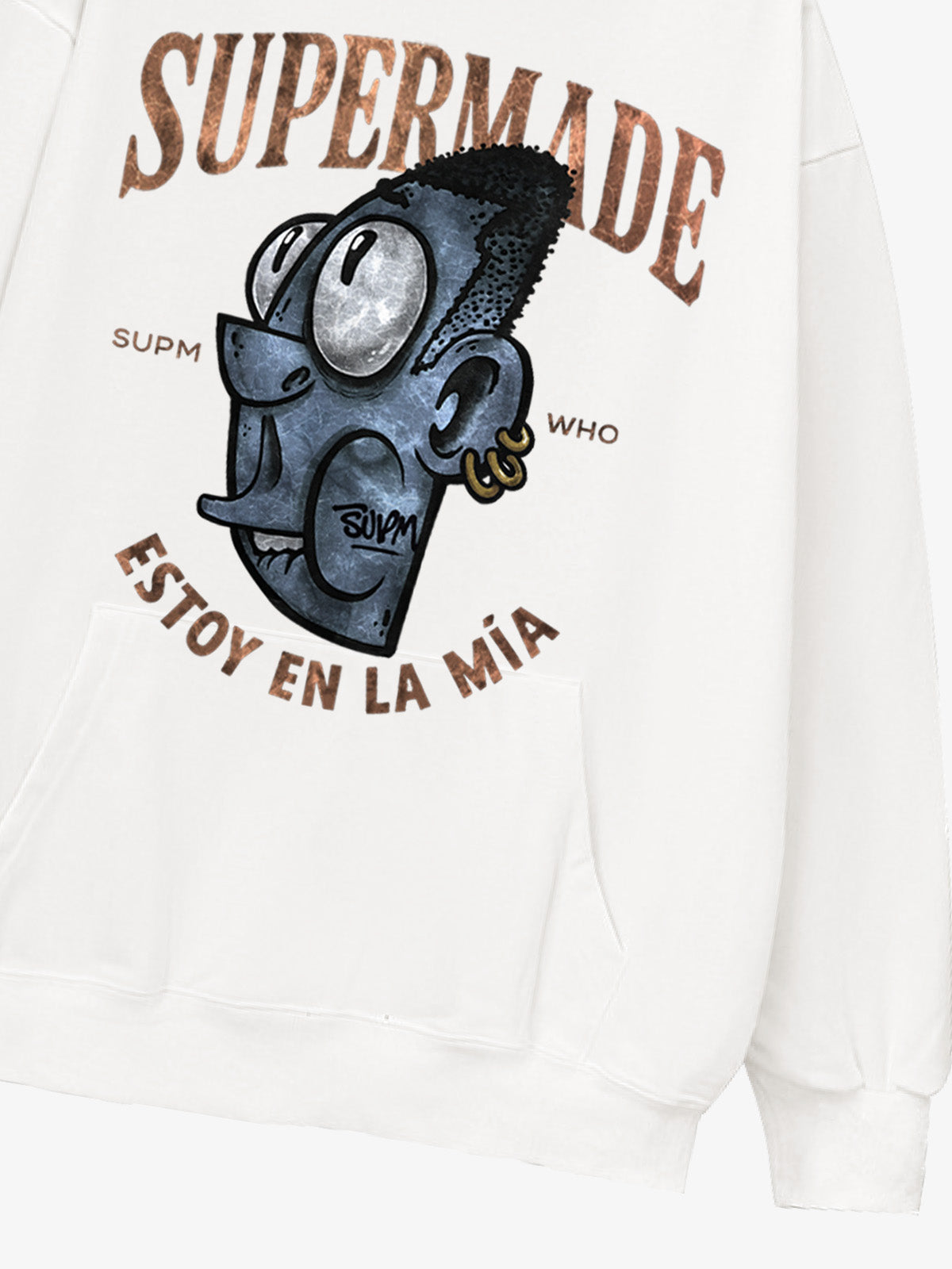 Thesupermade Street Trend Cool Blue Cartoon Big Head Hooded Sweatshirt 