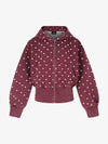 Distressed Polka Dot Ribbed Zip-Up Hoodie