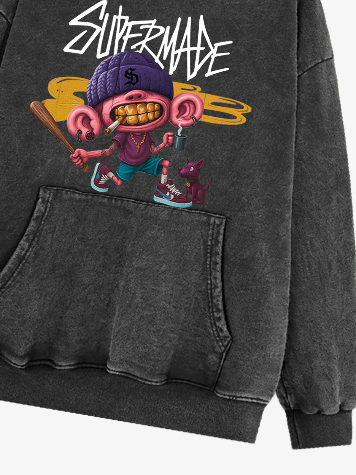 Thesupermade Cartoon Graffiti Baseball Boy Hooded Sweatshirt 