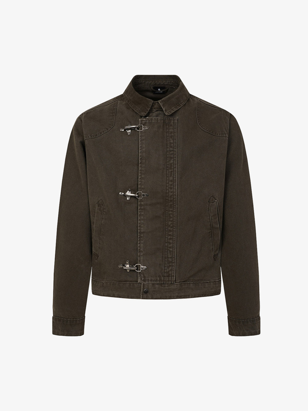 Distressed Metal Airplane-Buckle Work Jacket