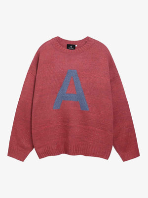 Oversized Knit Sweater with Bold Letter Design for Fall and Winter 