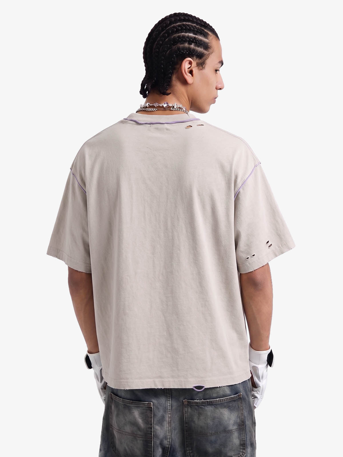 "OK" Patch Color-Block Ripped Reversible T-Shirt 
