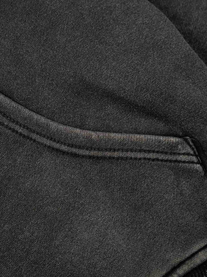 Vintage Washed Symmetrical Star Rhinestone Zip-Up Hoodie