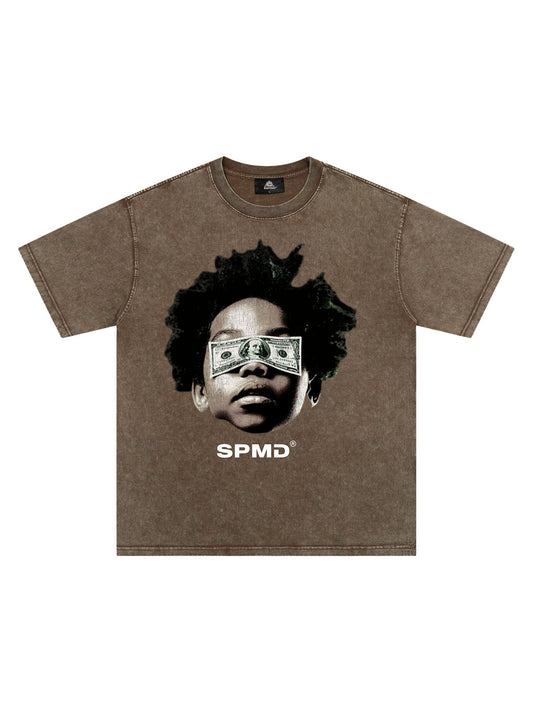 Original Distressed Washed Dollar Boy Print T-Shirt 