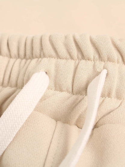 Retro Contrast Letter Print Fleece Wide-Leg Sweatpants 