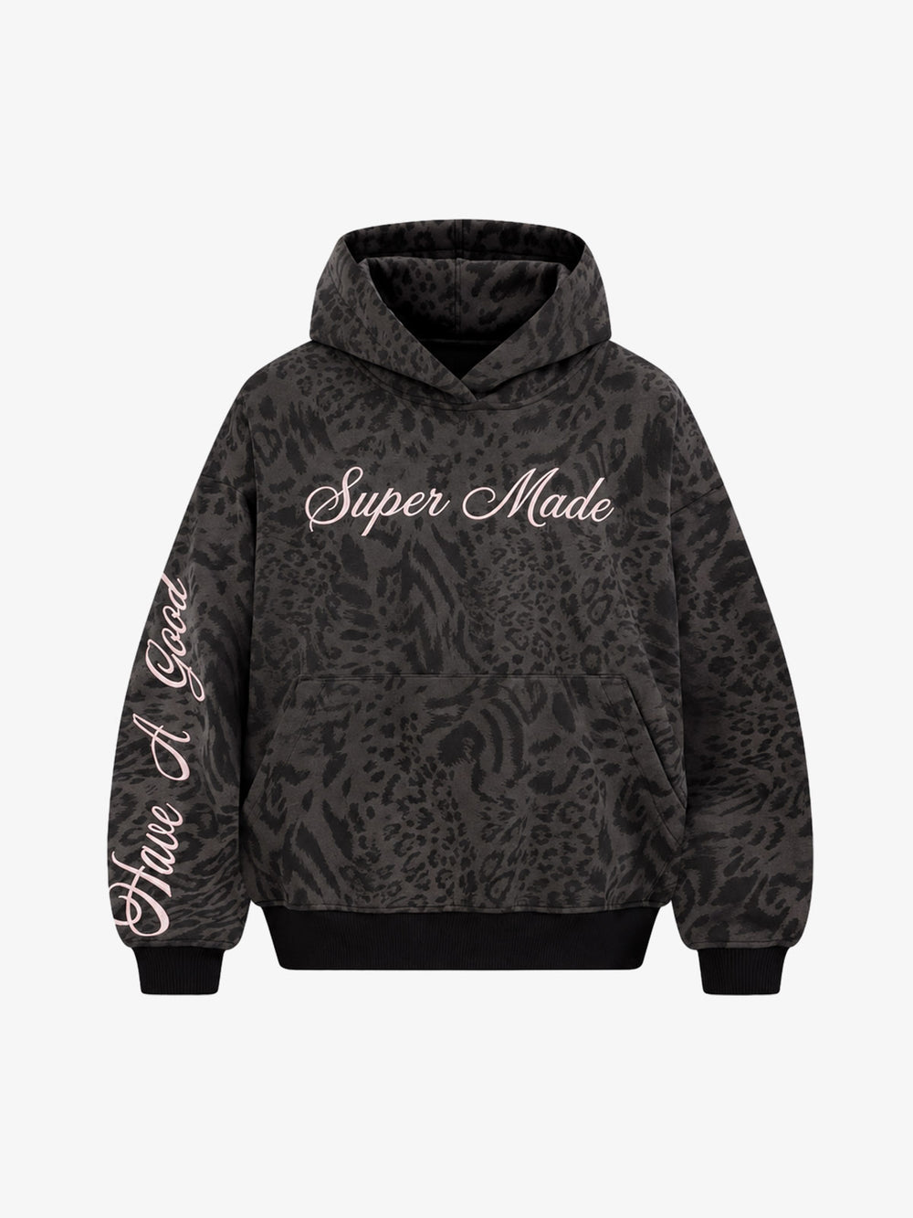 Distressed Leopard Letter Embroidered Hoodie