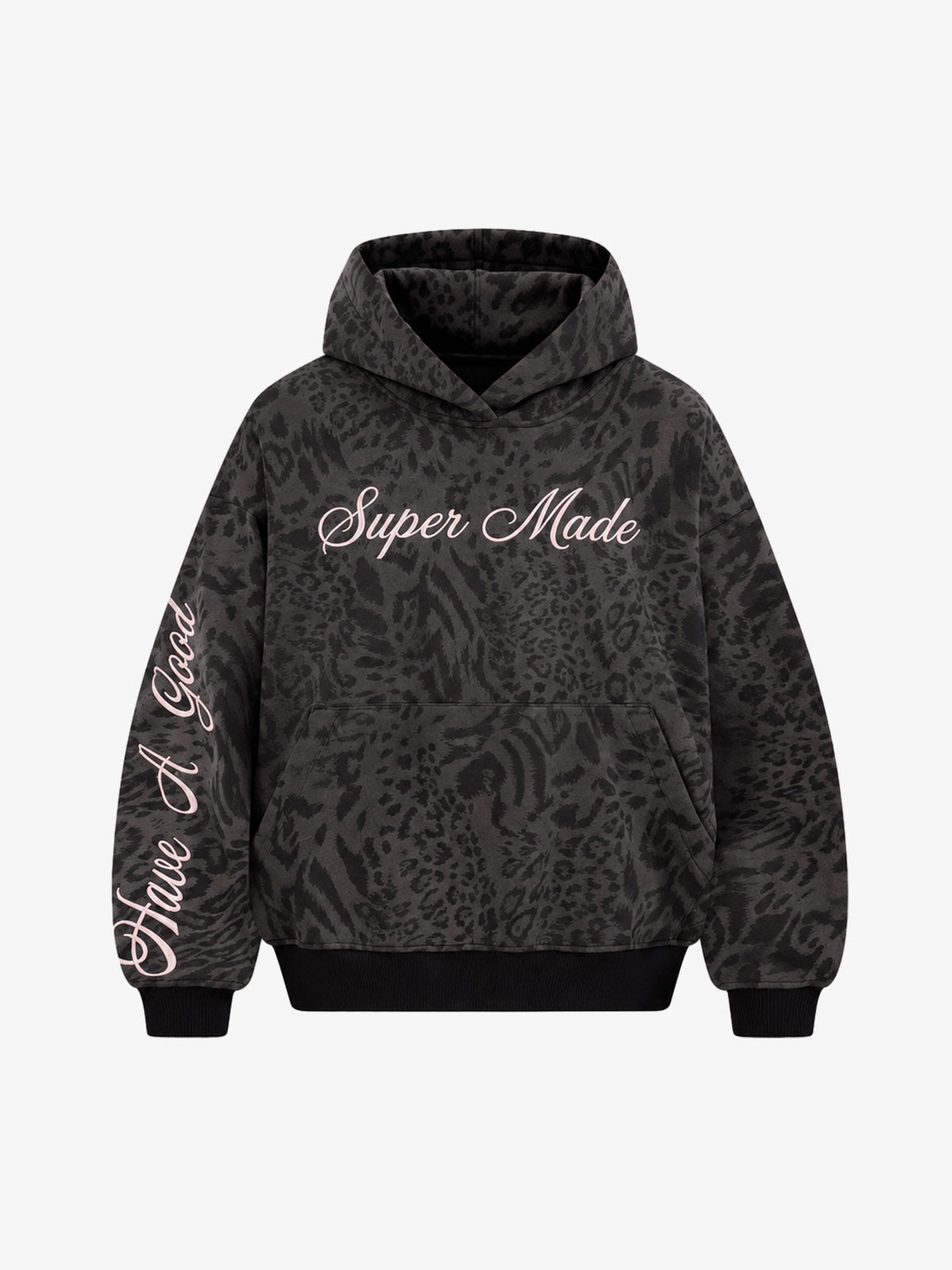 Distressed Leopard Letter Embroidered Hoodie