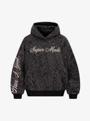 Distressed Leopard Letter Embroidered Hoodie