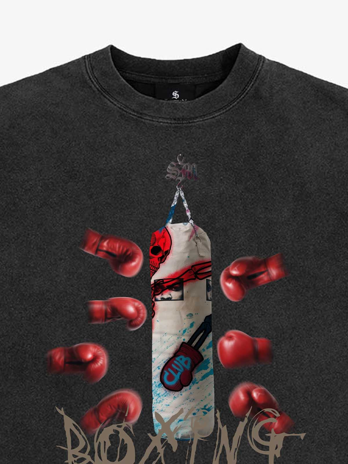 T-Shirt mit Boxmotiv im Used-Look