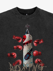 T-Shirt mit Boxmotiv im Used-Look