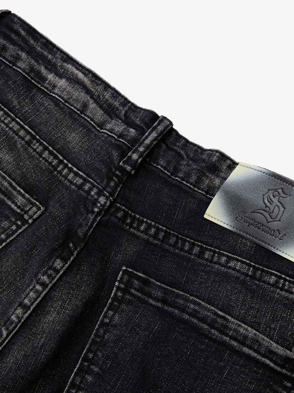 Black Denim Flared Jeans with Button Front High Waist Design 