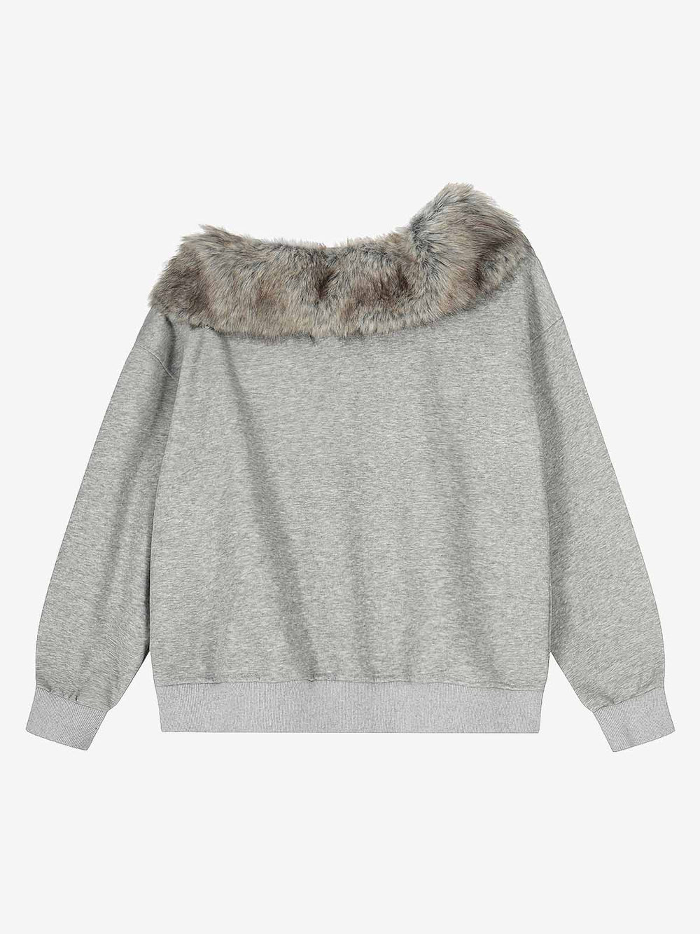 Off-Shoulder Fur Collar '98' Graphic Sweatshirt