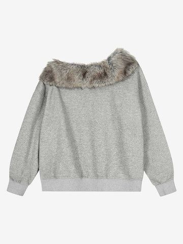 Off-Shoulder Fur Collar '98' Graphic Sweatshirt