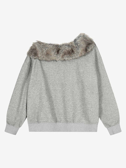 Off-Shoulder Fur Collar '98' Graphic Sweatshirt