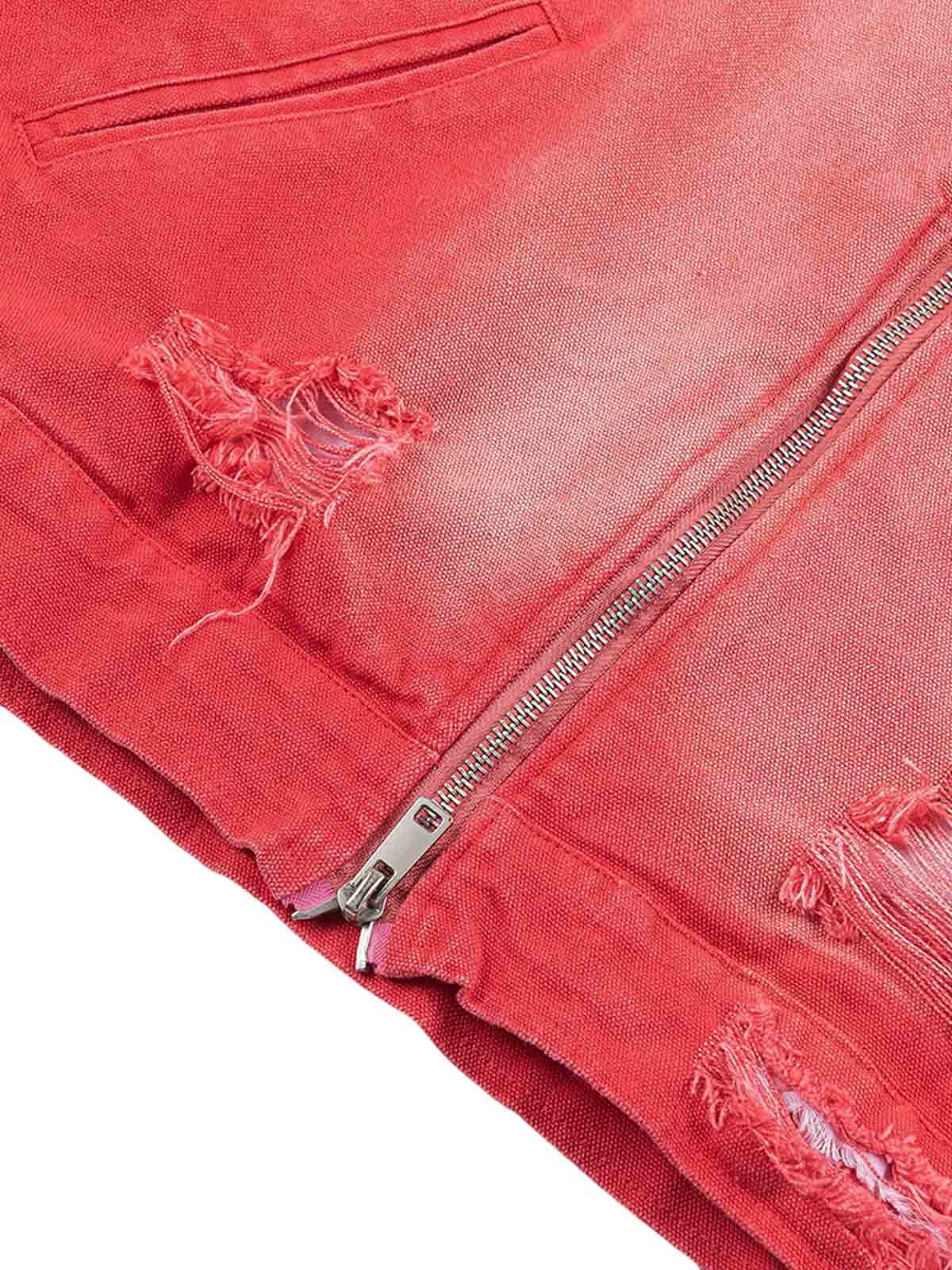 Retro Ripped Washed Contrast Color Work Jacket 