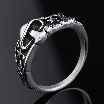 Sterling Silver Dragon Ring with Star and Flower Design Men's Gothic Jewelry 