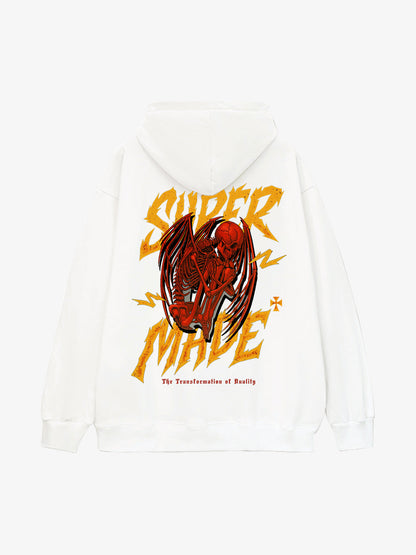 Distressed Graphic Hoodie with Bold Angel Wings Design for Men 