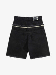 Jeansshorts mit Strassbuchstaben-Grafik und Kordelzug