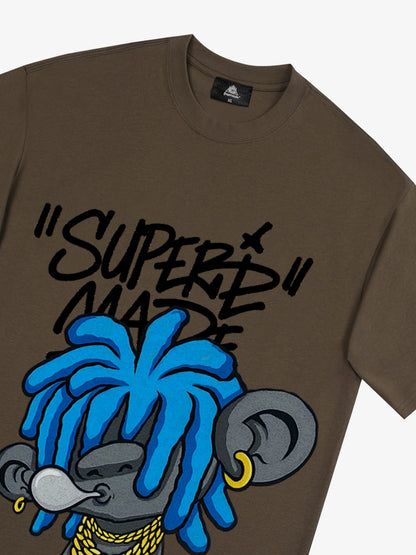 Thesupermade Graffiti Trend Blue Dreadlock Boy T-shirt 