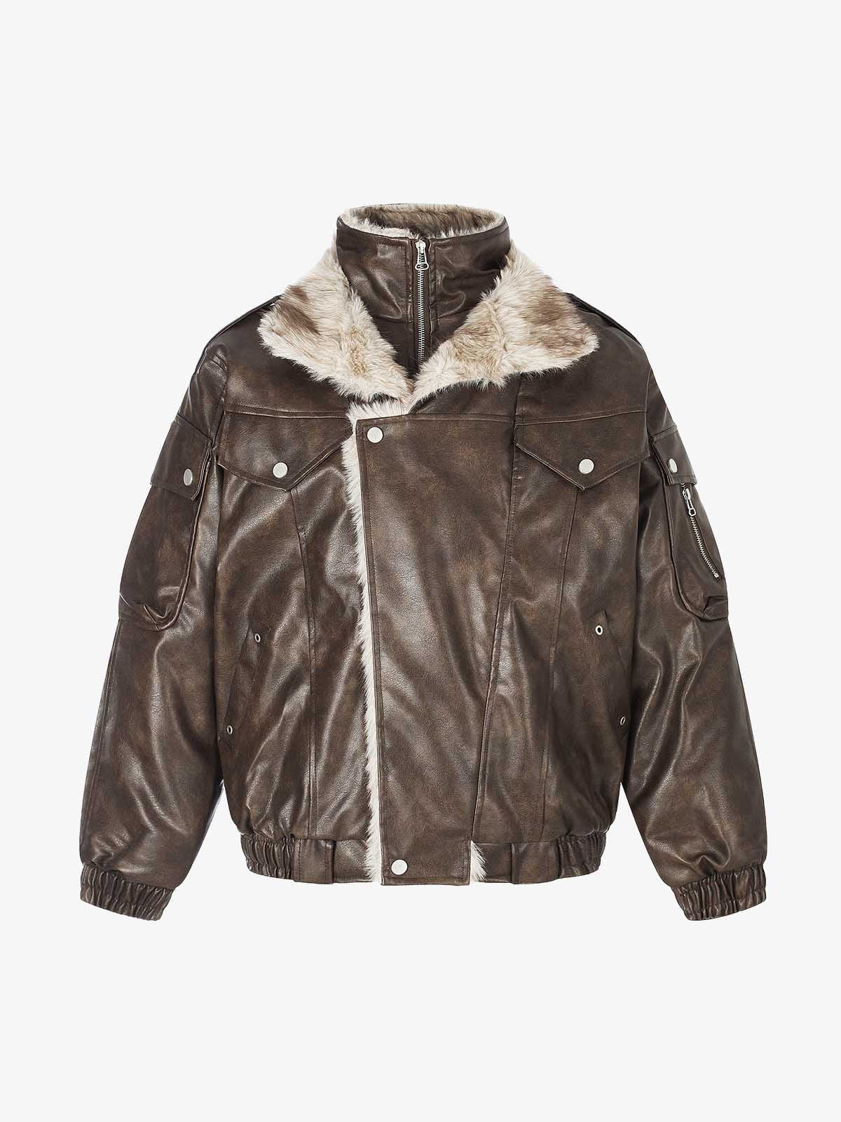 Faux-Layered Oversized-Collar Padded Coat