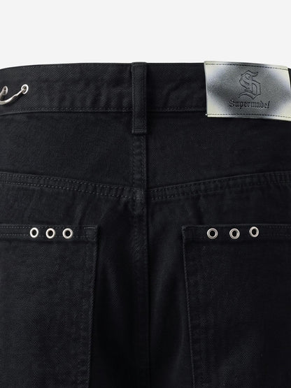 Scorpion Embroidered Eyelet Bermuda Denim Shorts