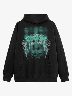 THE SUPERMADE Washed Psychedelic Graffiti Art Print Hoodie with Skull Design 