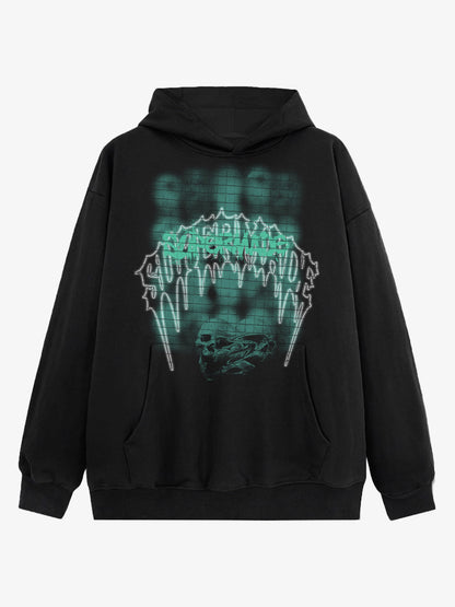 THE SUPERMADE Washed Psychedelic Graffiti Art Print Hoodie with Skull Design 
